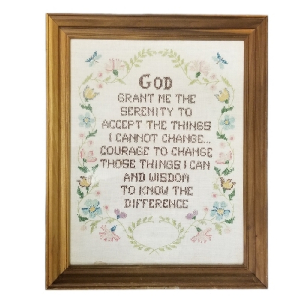 Vintage framed cross stitch Serenity Prayer